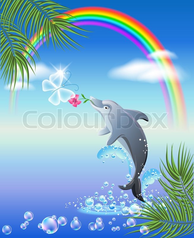 Dolphin and butterfly Stock Vector Colourbox