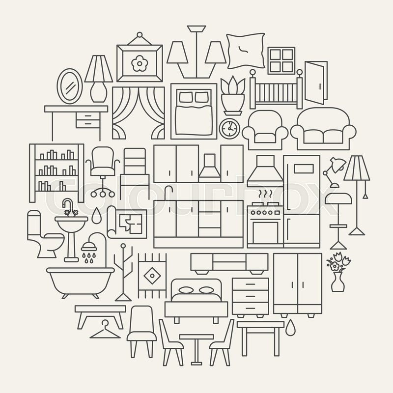 Furniture Line Icons Circle. Vector ... | Stock vector | Colourbox