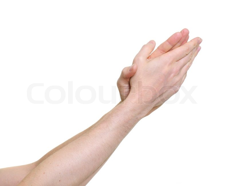 clapping hands giving applause over a white background stock photo