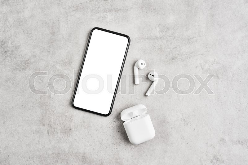 White wireless earphones or headphones, | Stock image | Colourbox