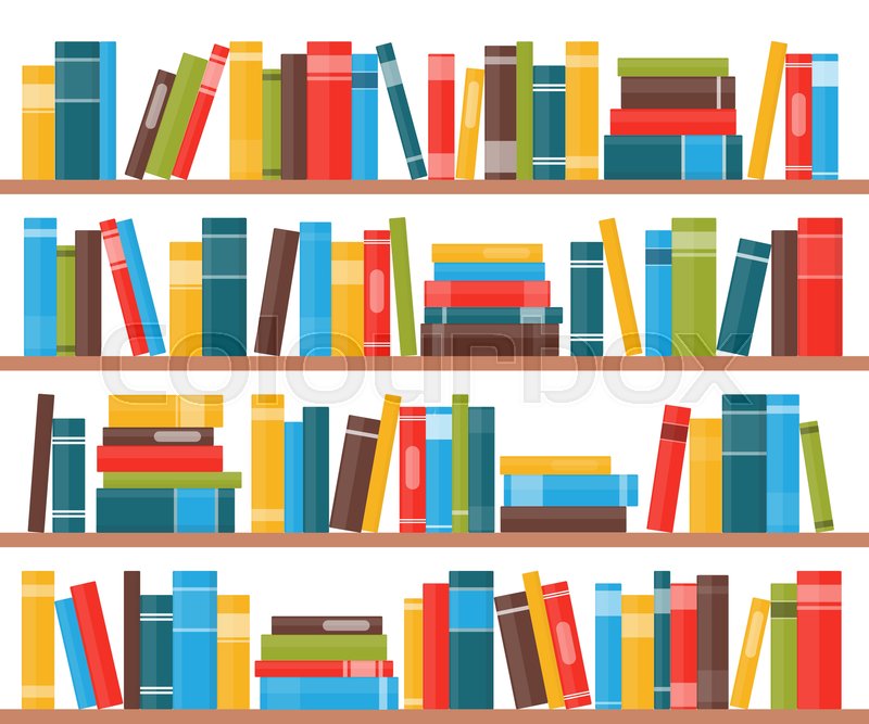 Book shelves with multicolored book Stock vector Colourbox