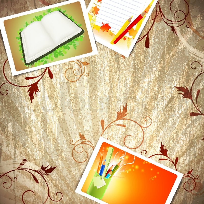 vintage wooden education background with some schooling photos educational background