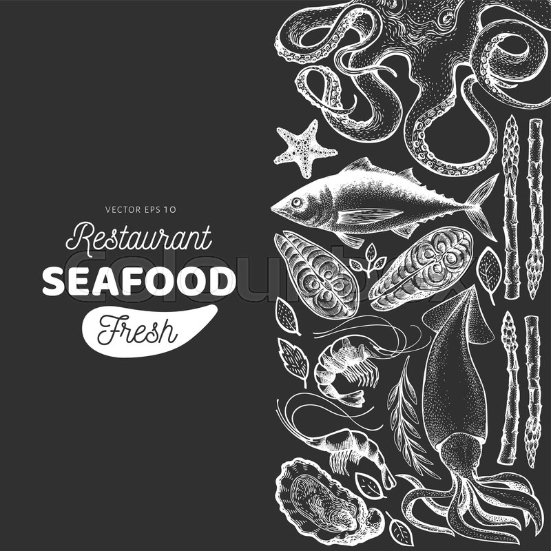 Seafood And Fish Design Template Hand Stock Vector Colourbox