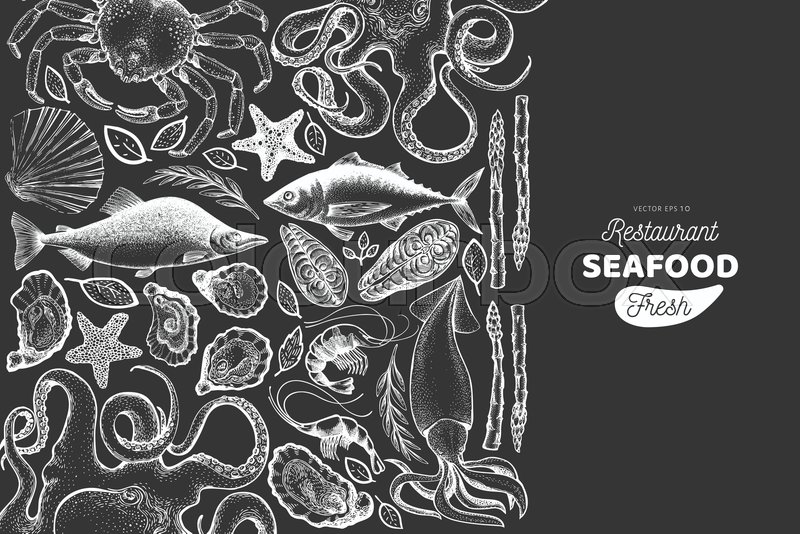 Seafood And Fish Design Template Hand Stock Vector Colourbox