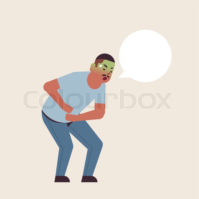 Sad guy vomiting nausea stomach ache Stock vector Colourbox