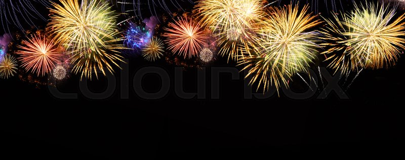 Fireworks colorful explosions on black, | Stock image | Colourbox