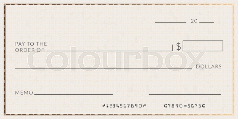 Blank bank check template. Fake cheque ... | Stock vector | Colourbox