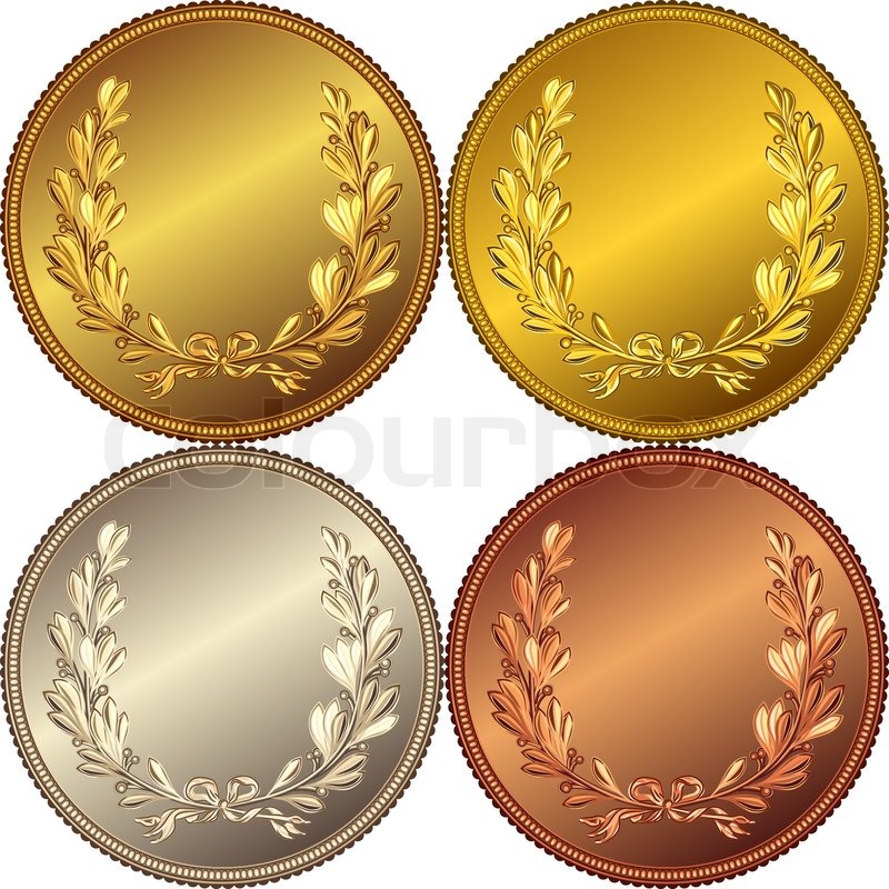 set of the gold silver and bronze coins with the image of a laurel