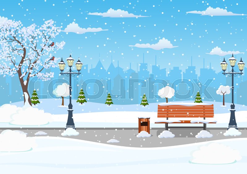 Landscape in winter city park. Park ... | Stock vector | Colourbox