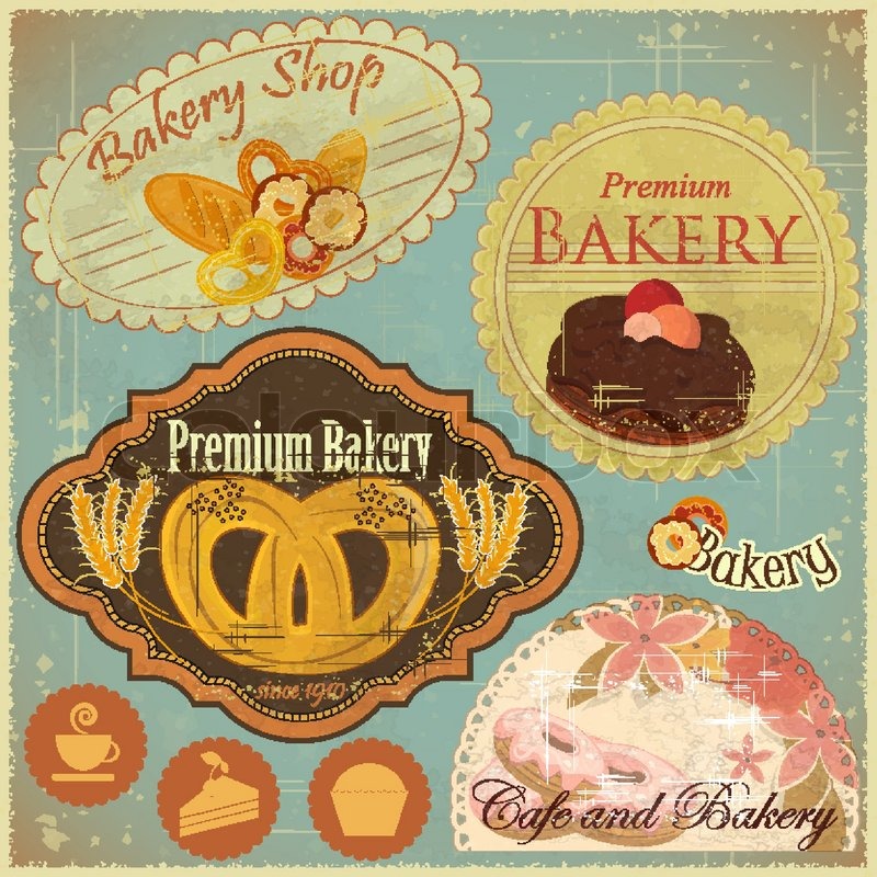 set of vintage bakery and cafe labels stock vector colourbox