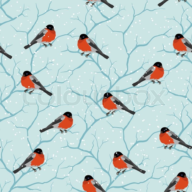 winter seamless pattern birds on a tree in christmas stock vector