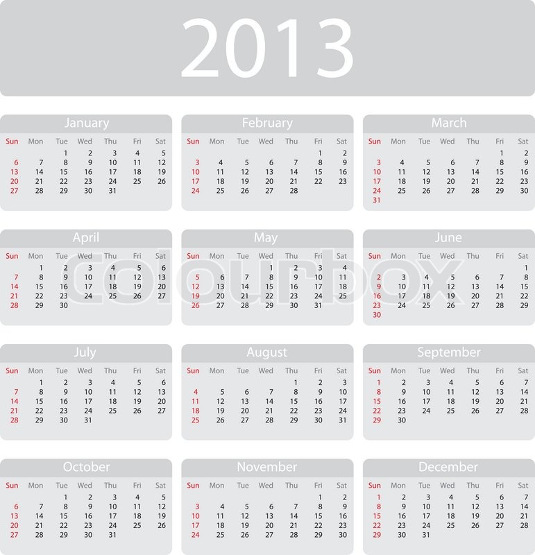minimalistic 2013 calendar week stock vector colourbox 2013 week calendar