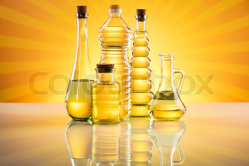 Rapeseed oil, sunflower oil, olive oil Stock image Colourbox