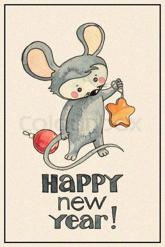 New Year card with mouse and star Stock image Colourbox