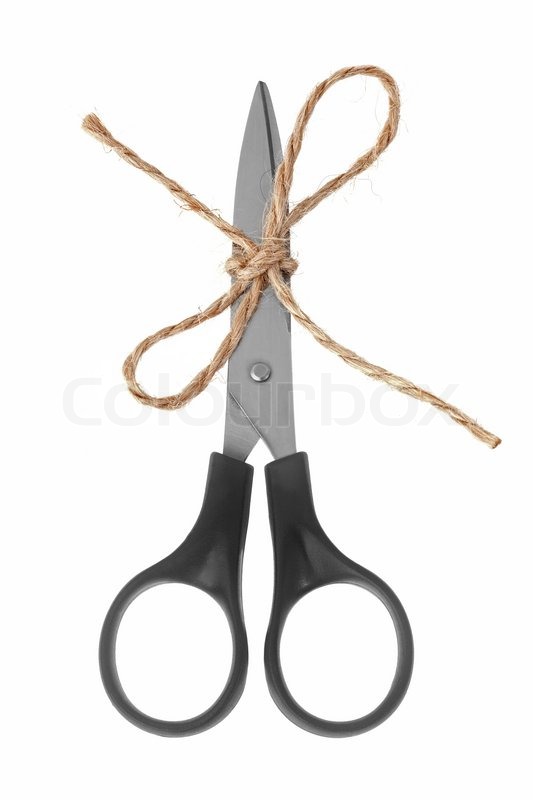 Scissors with blades tied with twine Stock Photo Colourbox