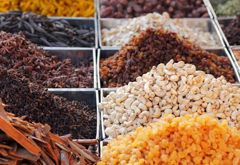 Dry Fruits And Spices Displayed For Sale Stock Image Colourbox