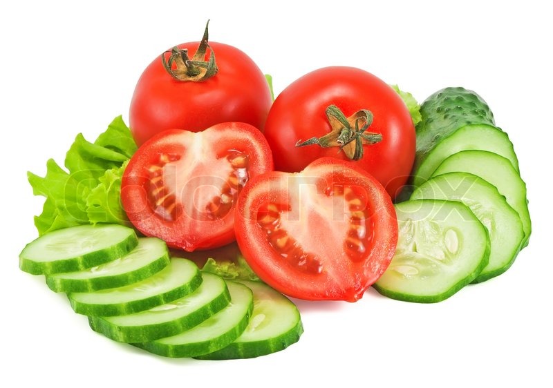 Tomatoes and cucumber with lettuce Stock Photo Colourbox