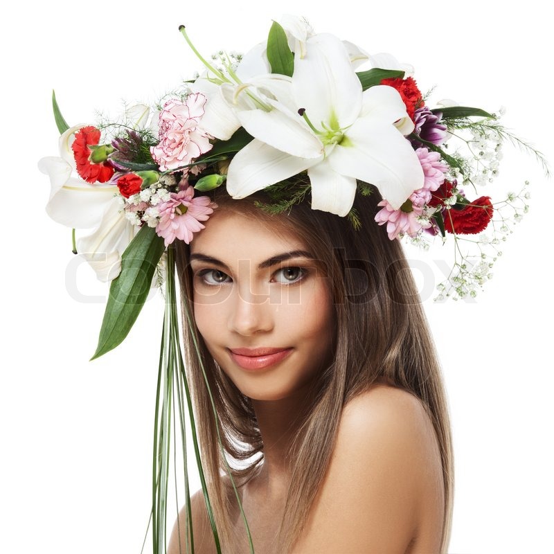 Beautiful woman with flower wreath  Stock Photo  Colourbox