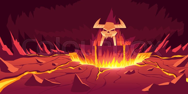Hell landscape, infernal stone cave cartoon | Stock vector | Colourbox Hell landscape, infernal stone cave cartoon | Stock vector | Colourbox