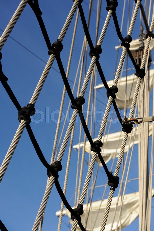 Shrouds on sailing ship with sails and Stock image Colourbox
