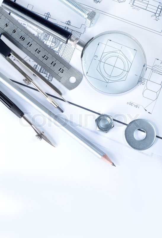 Drafting, mechanical, tools Stock Photo Colourbox