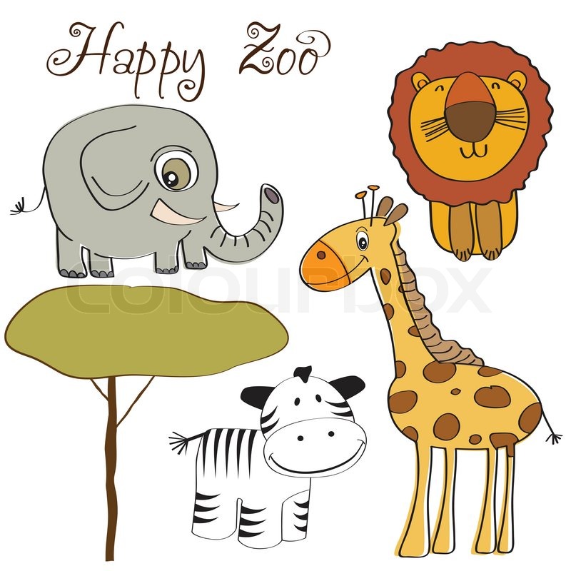 Cartoon Jungle Savannah Animals Faces Royalty Free Vector