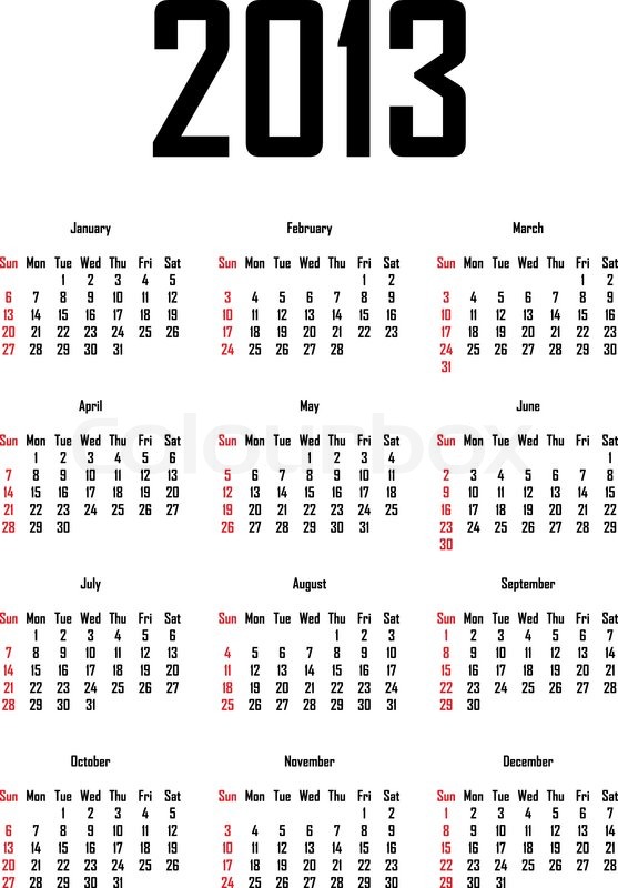 alendar for 2013 week starts with sunday stock vector colourbox 2013 week calendar
