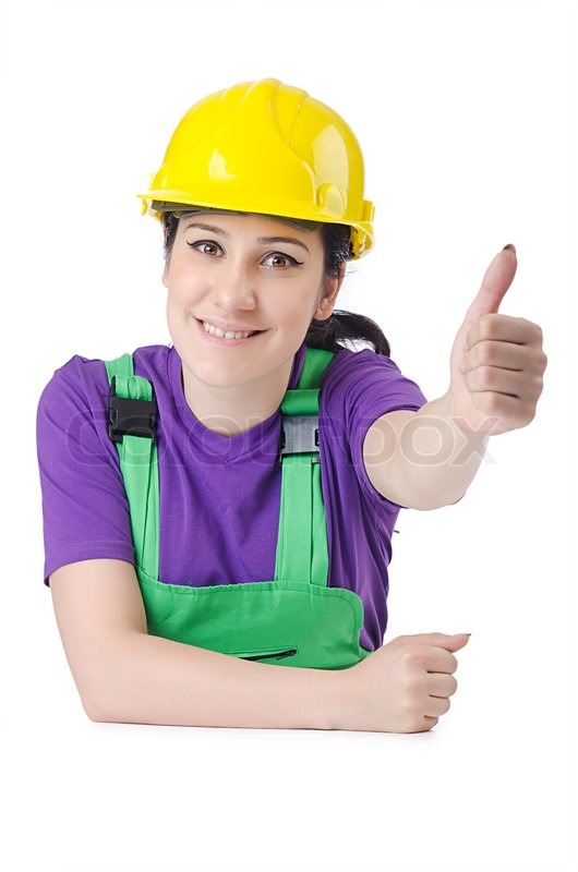woman worker with hardhat on white stock photo colourbox
