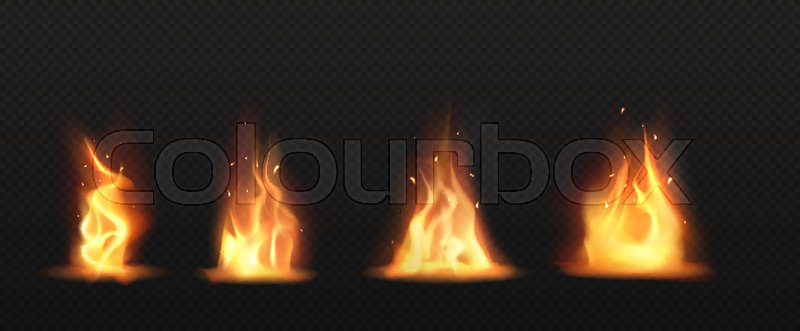Realistic fire, torch flame set | Stock vector | Colourbox