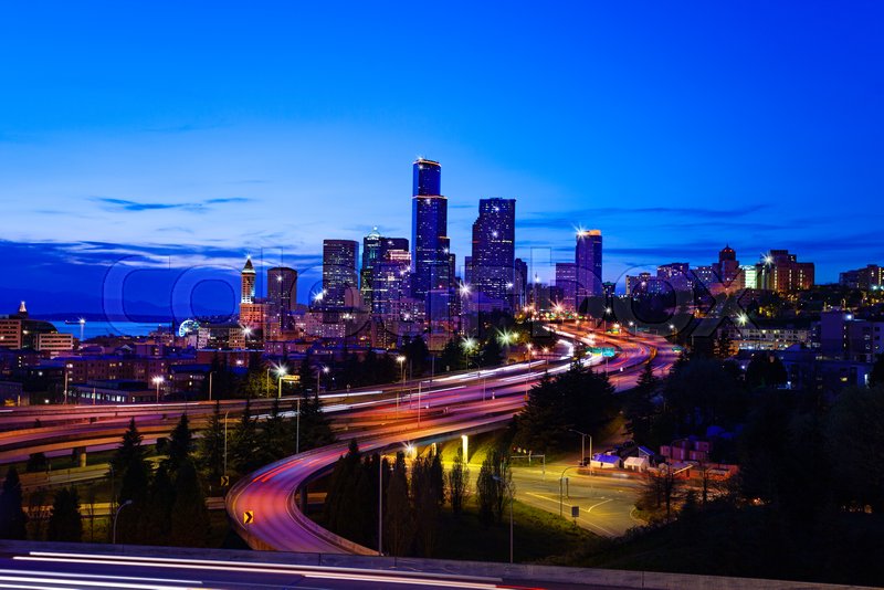 View of Seattle downtown over I5 Stock image Colourbox