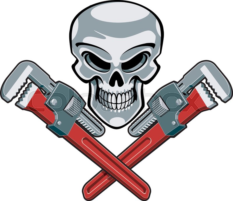 Human skull with crossed pipe wrenches | Stock vector | Colourbox
