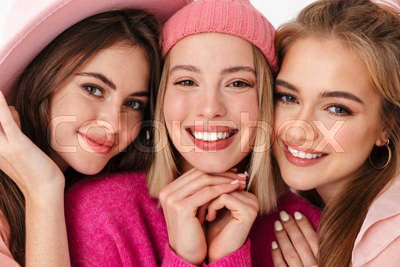Portrait closeup of three pretty girls ... | Stock image | Colourbox