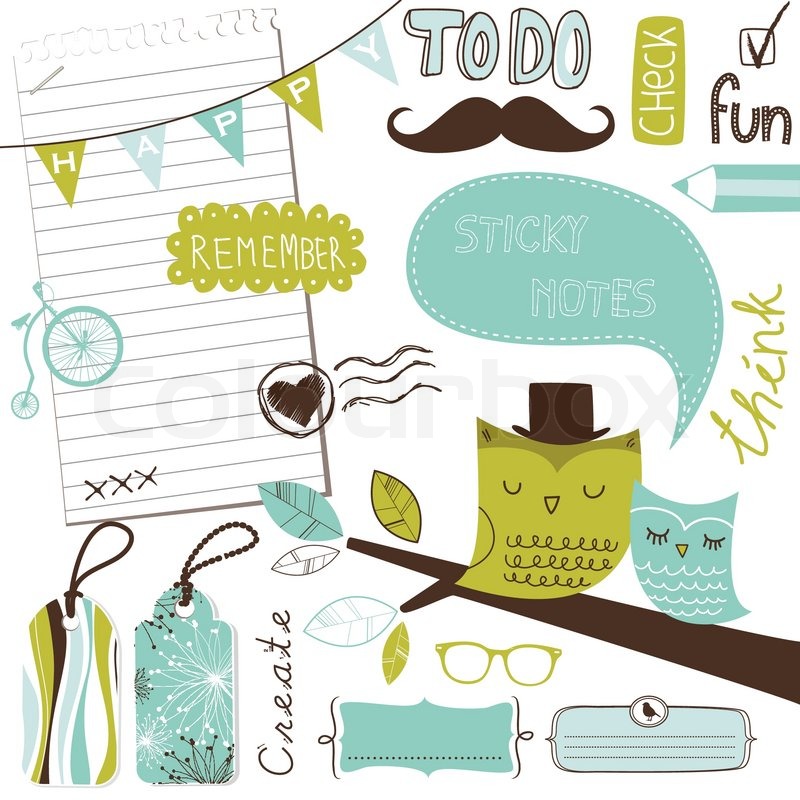Cute scrapbook elements, sticky notes Stock vector Colourbox