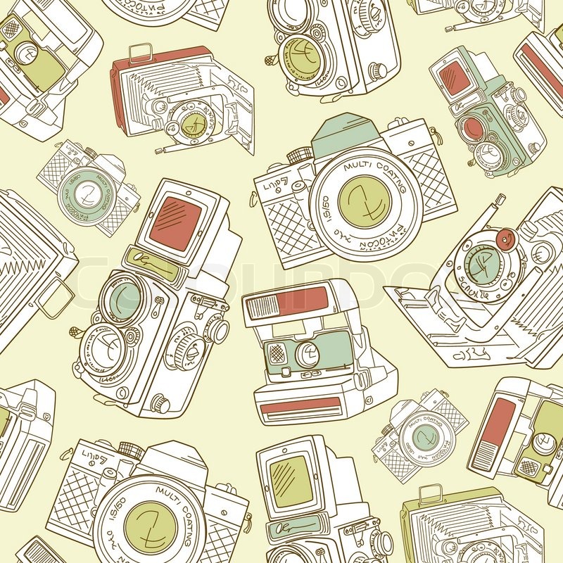 box model vector camera Seamless drawn and pattern, white black hand old