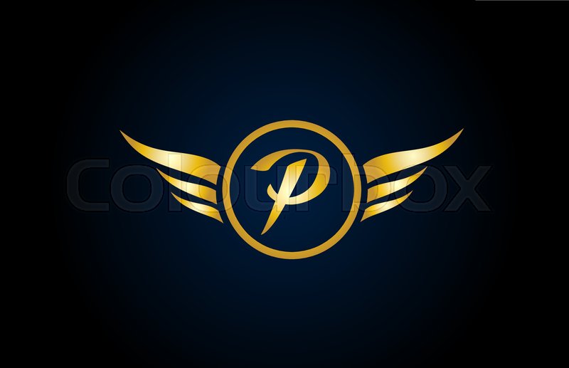 Gold Golden P Wing Wings Alphabet Stock Vector Colourbox