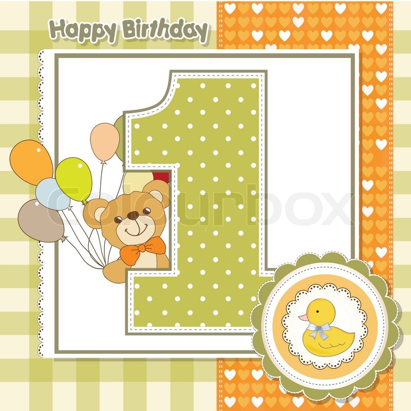 Teddy bear with balloons and number 1 | Stock vector | Colourbox