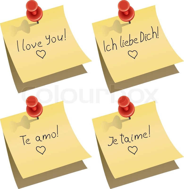 Vector Yellow Paper Note With Push Pin And I Love You Words In English German Spanish And French Stock Vector Colourbox Vector Yellow Paper Note With Push Pin And I Love You Words In English German Spanish And French Stock Vector Colourbox