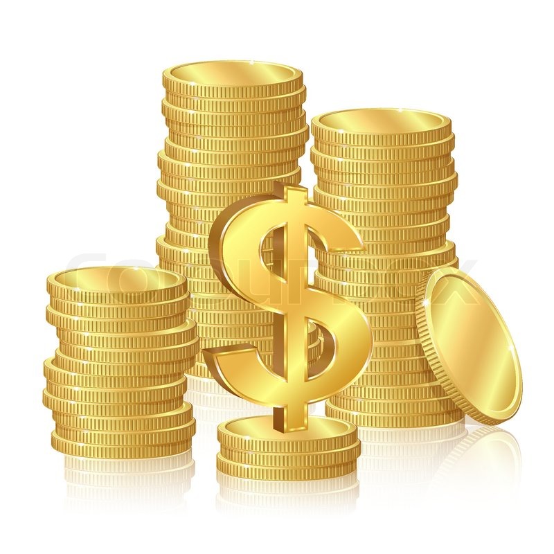 stacks of gold coins and dollar signs stock vector colourbox