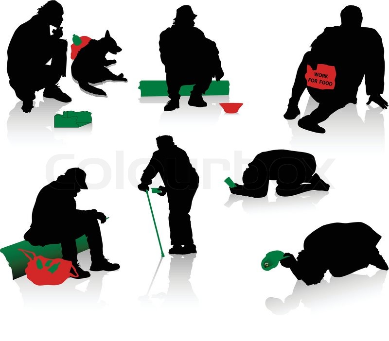 Silhouettes Of Beggars And Homeless Stock Vector Colourbox