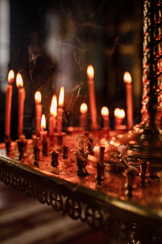 Long lighted candles group in orthodox | Stock image | Colourbox