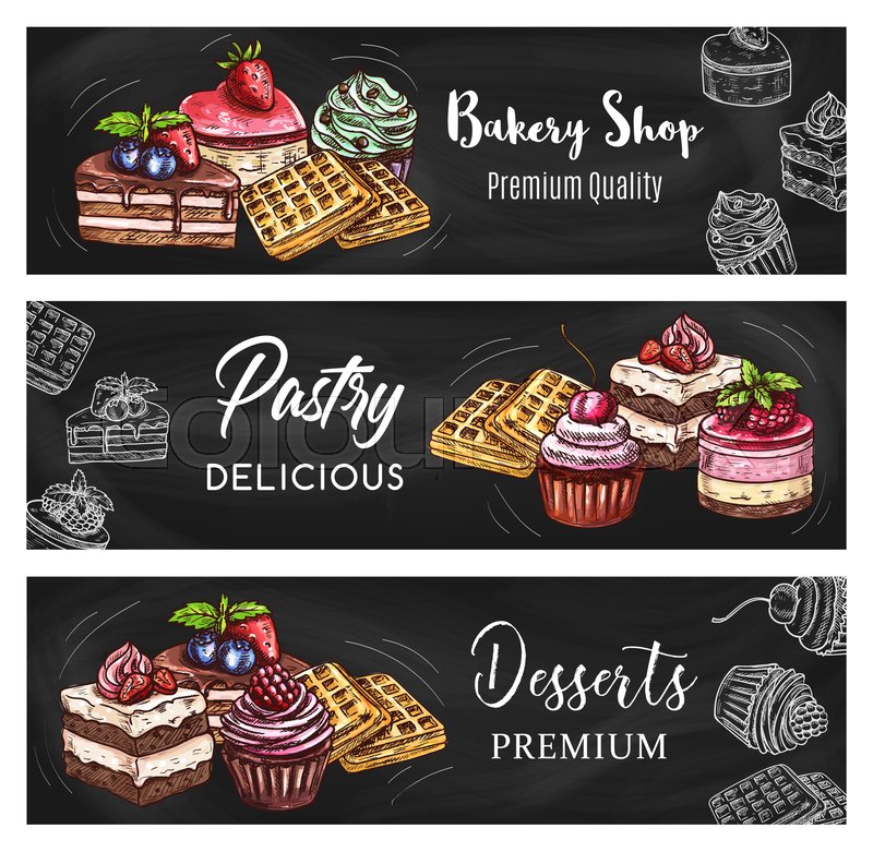 Pastry dessert blackboard banners with Stock vector Colourbox