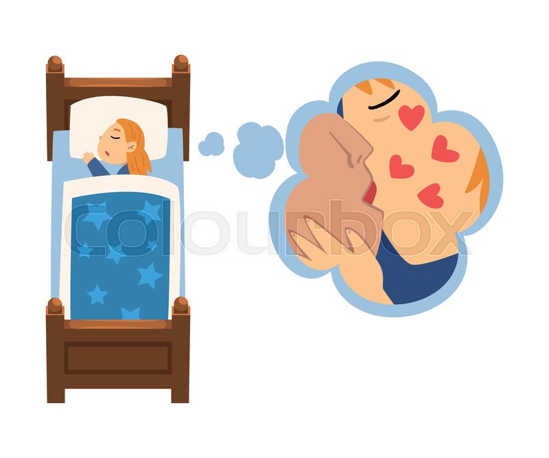 Cute Girl Sleeping in Bed and Dreaming Stock vector Colourbox