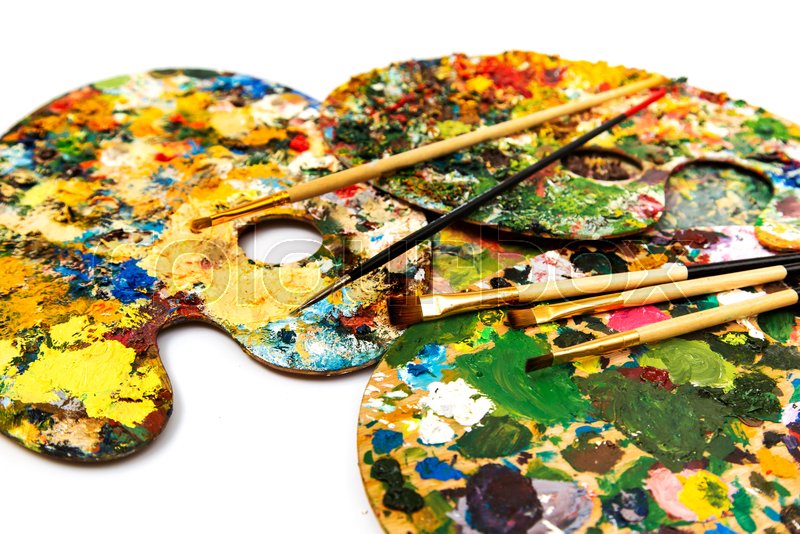 Palette with colorful paints. Colorful Stock image Colourbox