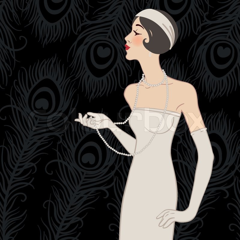 Flapper girl: Retro party invitation design black Stock Flapper girl: Retro party invitation design black Stock