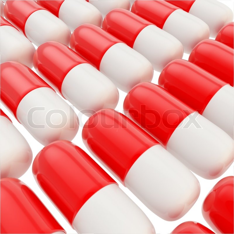 medicine pill glossy red and white capsules background stock photo
