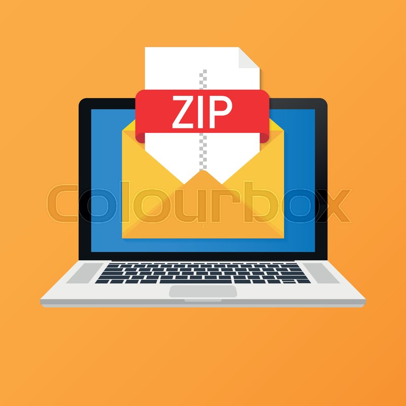 Laptop With Envelope And Zip File Stock Vector Colourbox