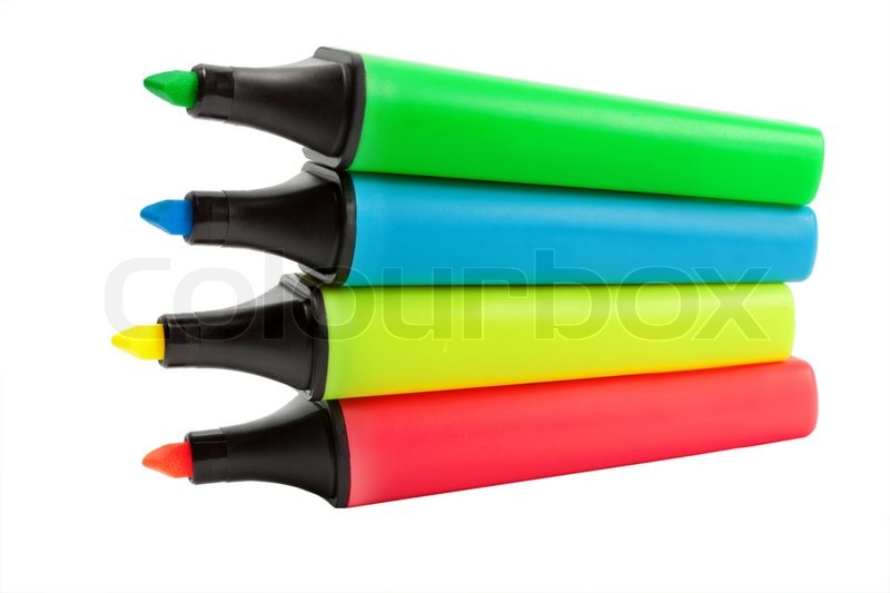 Four colored highlighters set Stock image Colourbox