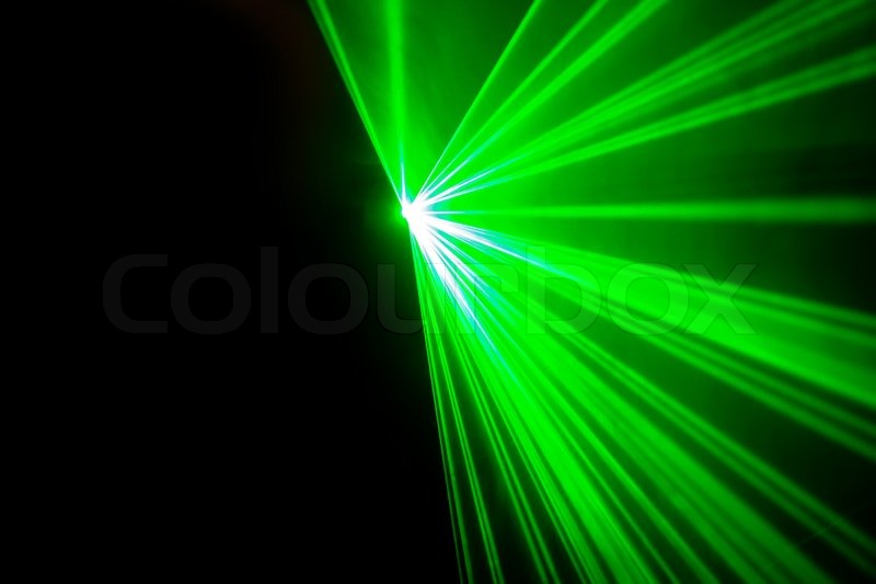 Real green laser lights Stock image Colourbox