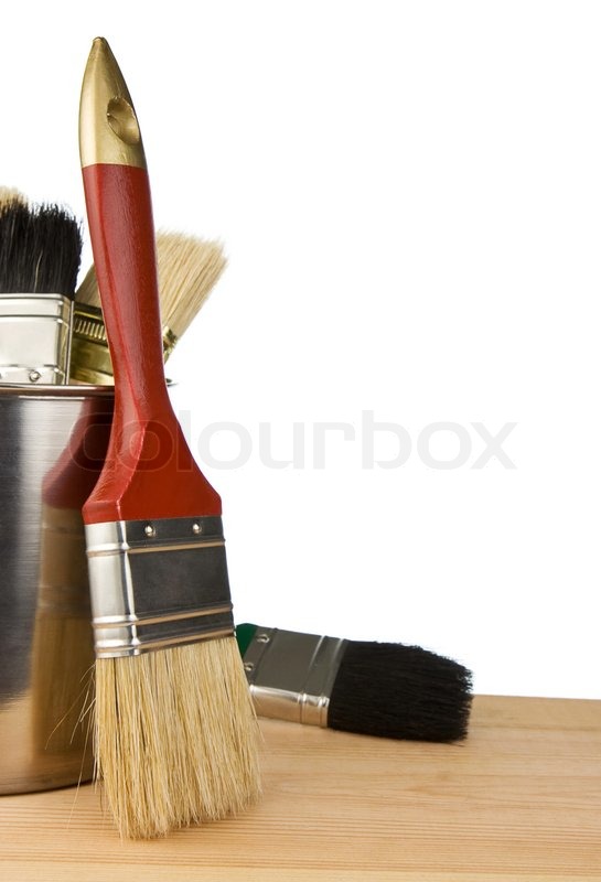 Paint bucket and brush isolated on Stock image Colourbox