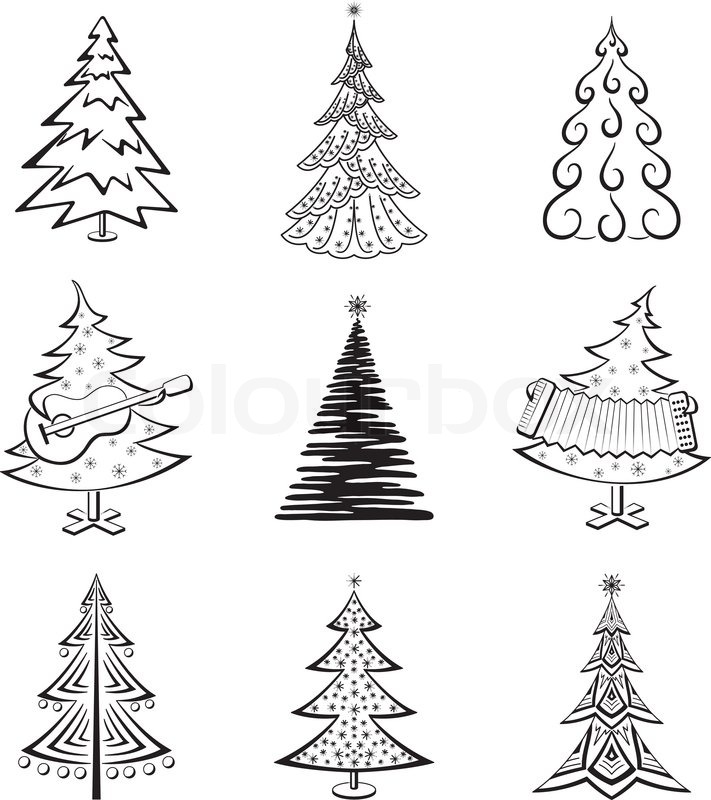 christmas trees set stock vector colourbox swirly christmas trees